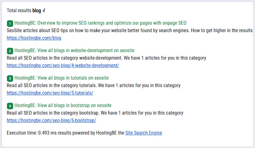Site search engine results